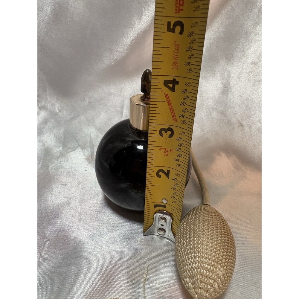 Vintage Dark Black Glass Perfume Bottle Goldtone Lid Atomizer w/ tassel EMPTY - Picture 2 of 4